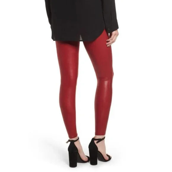 Spanx Faux Leather Leggings in Color Crimson - Picture 2 of 5